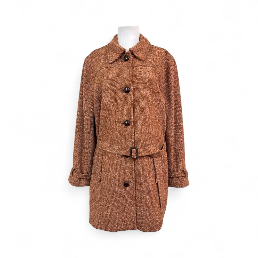 LL Bean Women's Large LP Vintage VTG Coat Orange Brown Tapestry Wool Silk Lined